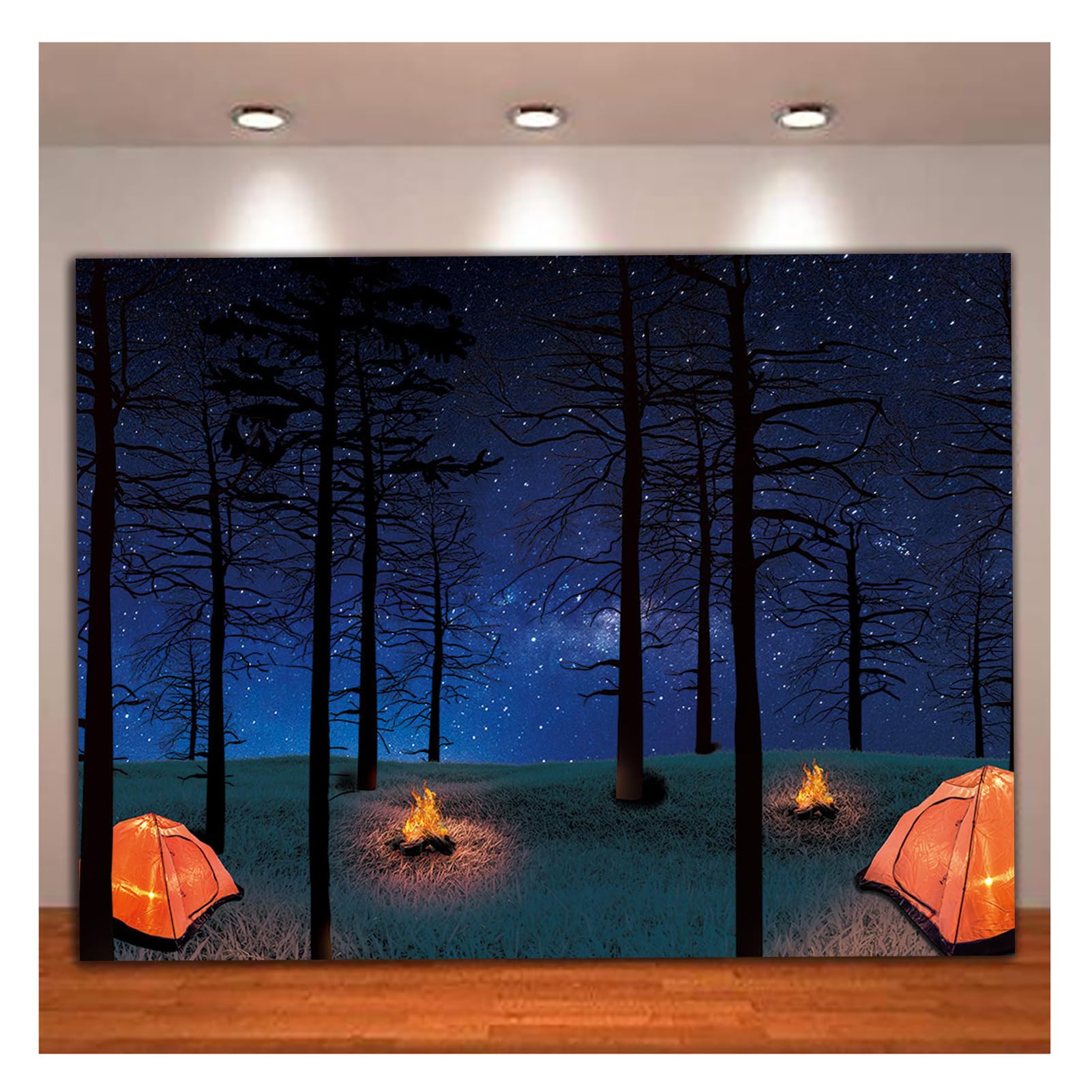 MQCGLJ Forest Night Scene Camping Photo Backdrop Campfire Event Photo Photography Background Banner Decoration Children Themed Birthday Baby Shower