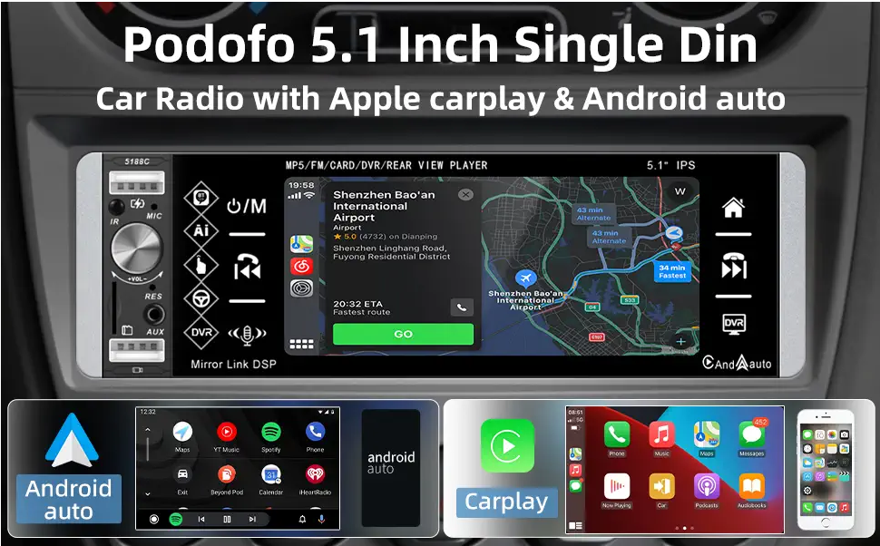 Amazon.com: 5.1inch Single Din Carplay Car Stereo with Android
