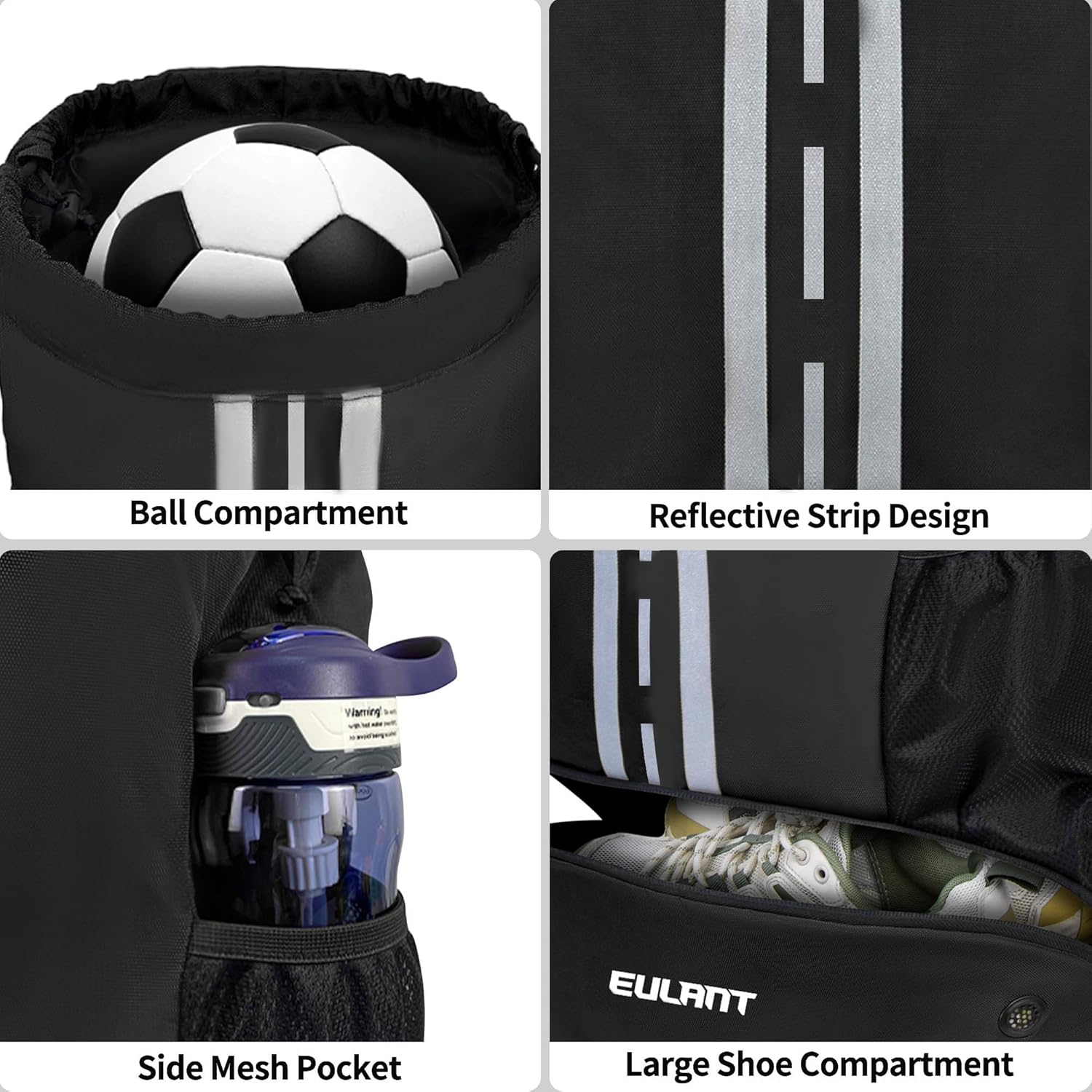 EULANT Soccer Backpack with Shoes Compartment, Waterproof Drawstring Bag for Sport Gym Swim Yoga Travel Football Volleyball - Image 3