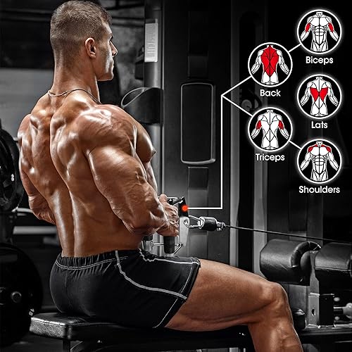 Miniatura 10 de Yes4All Mango de doble fila D, barra recta de 980 libras, accesorio de accesorios para máquina de cable, barra en V desplegable LAT para