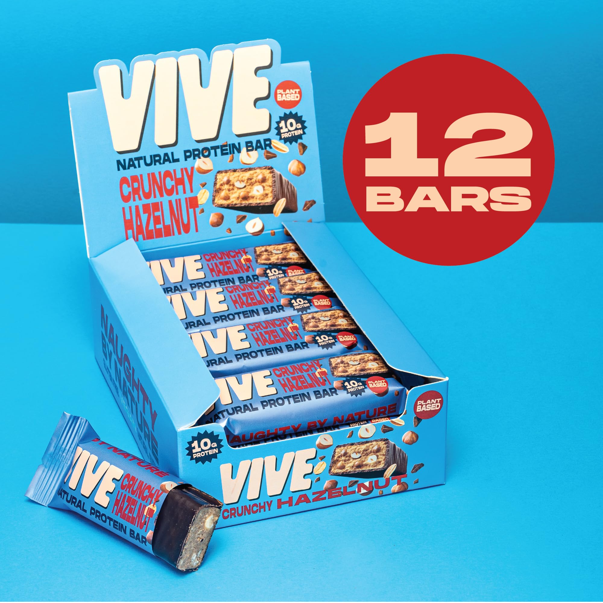 Vive Natürlicher Veganer High Protein Riegel - High Protein, 100% natürlich (Haselnuss, x12)