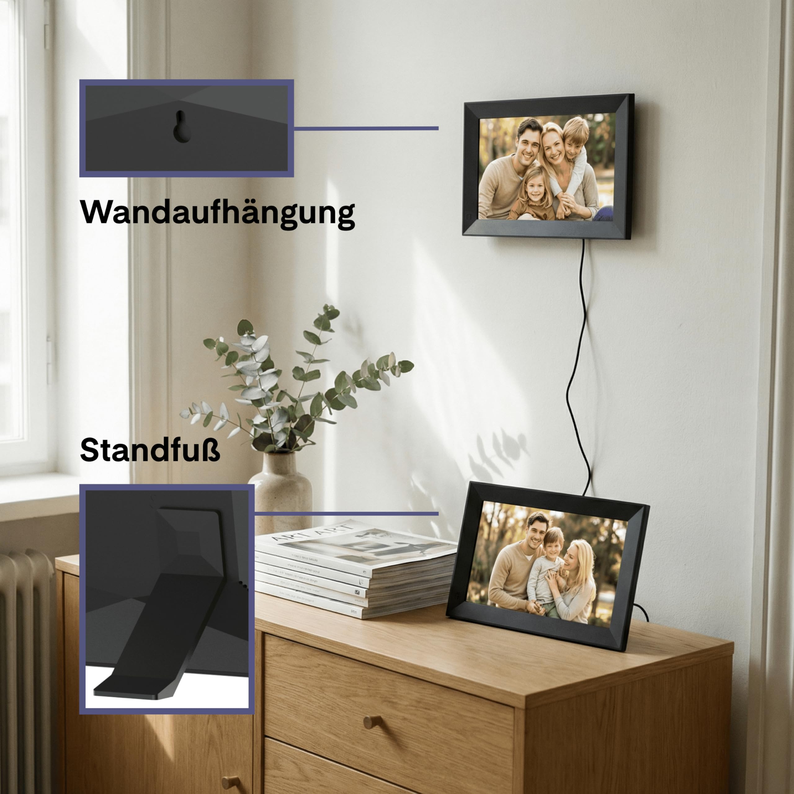 Universum DBR 400 - Digitaler Bilderrahmen 10,1 Zoll (25,7cm), schwarz | WLAN, Frameo App, IPS Touchscreen, 32GB Speicher, Für Fotos & Videos