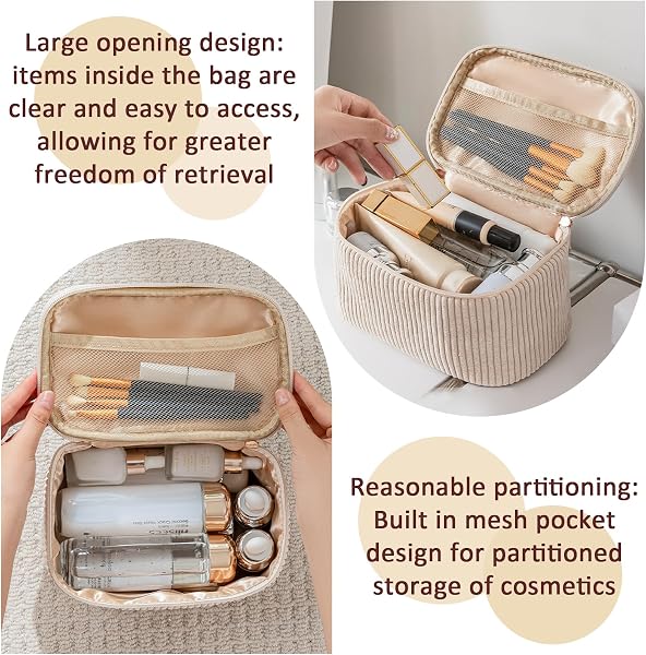 JSTHHTT 3 Pieces Women's Travel Toiletry Bag, Corduroy Toiletry Bag, Large Capacity for Makeup Beauty Case, Toiletry Bag for Toiletries, Cosmetics, Accessories and Travel Essentials - 5