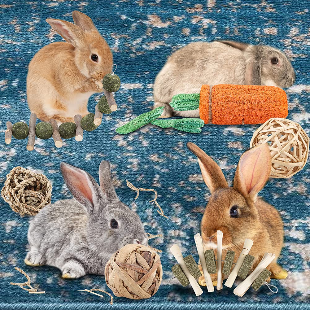 Simple Rabbit Chew Toy Natural Chew Toys For Rodents Set - 7 Piece Natural Wood & Hay Chew ...