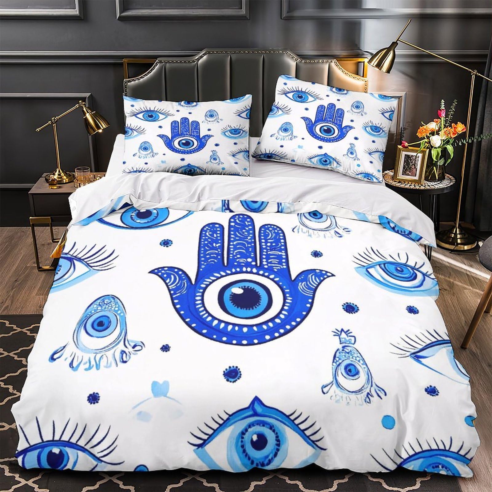 Parure de lit motif camouflage bleu haut de gamme en microfibre hypoallergénique ultra douce