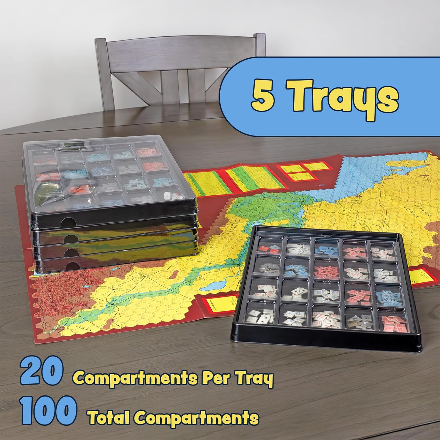 Flying Buffalo Game Piece Counter Trays (5-Pack); War Game and Board Game Storage Sorting Organizers, Playthos Collection