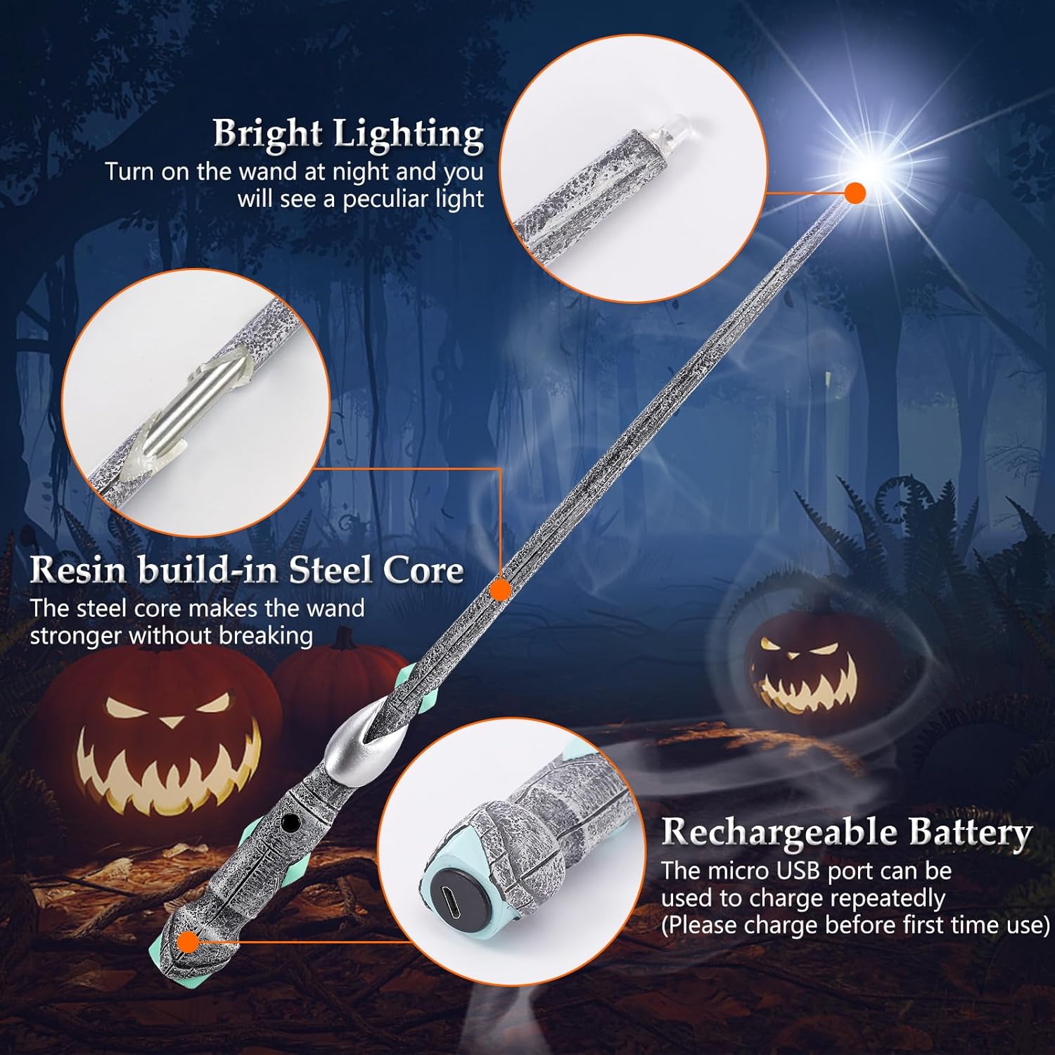 ChampWe Light Up Magic Wizard Wand Rechargeable Illuminating Toy for Kids Witch Collection Cosplay Accessories with Spellbook and Gift Box (Blade)