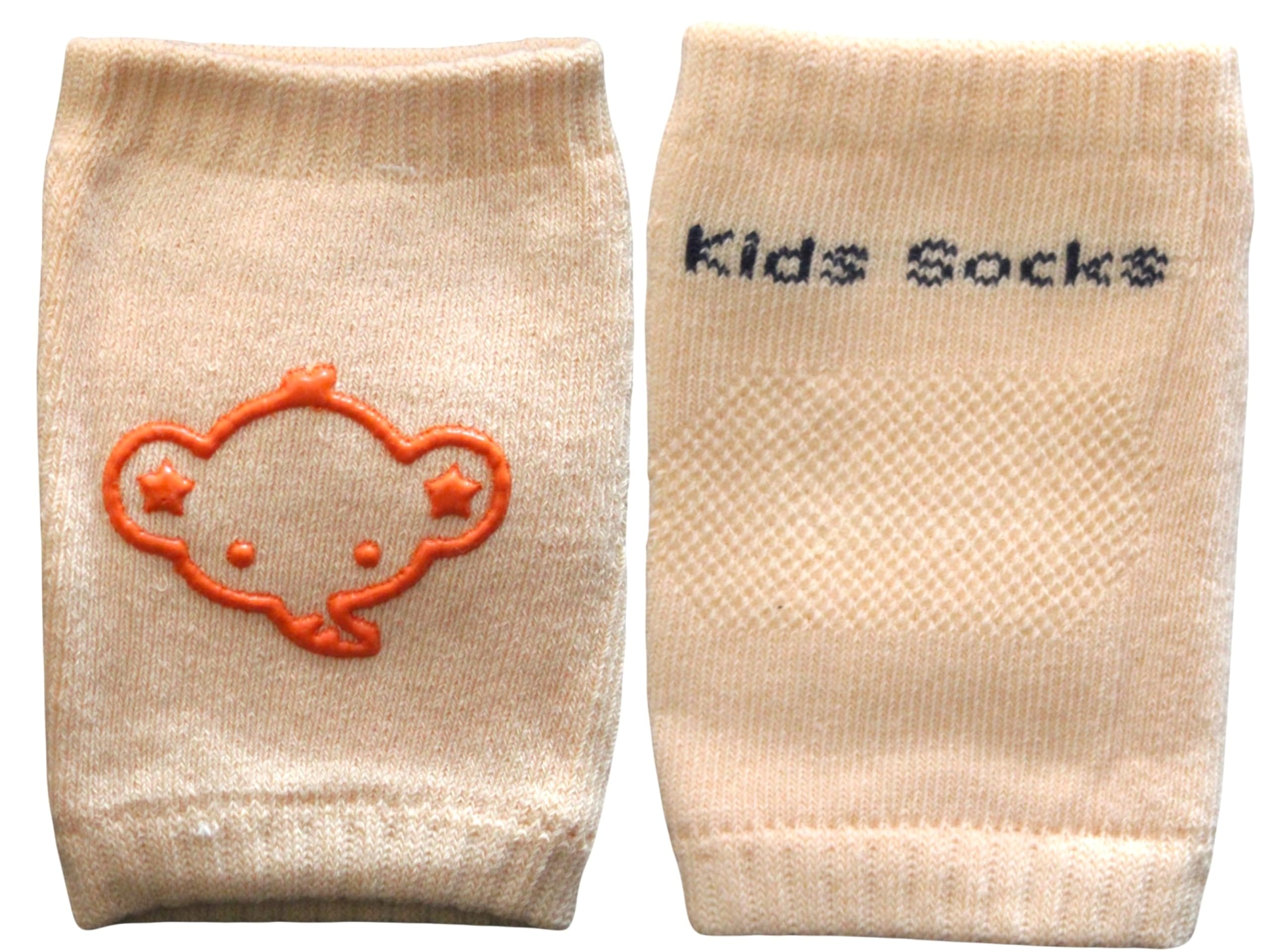 NEOSPACE Kids Knee Pads, Cute Bunny and Bear Design, Yellow and Beige Cotton Protective Socks for Crawling Toddlers, Anti-Slip Cushion Pads, Pack of 2 Pair 1