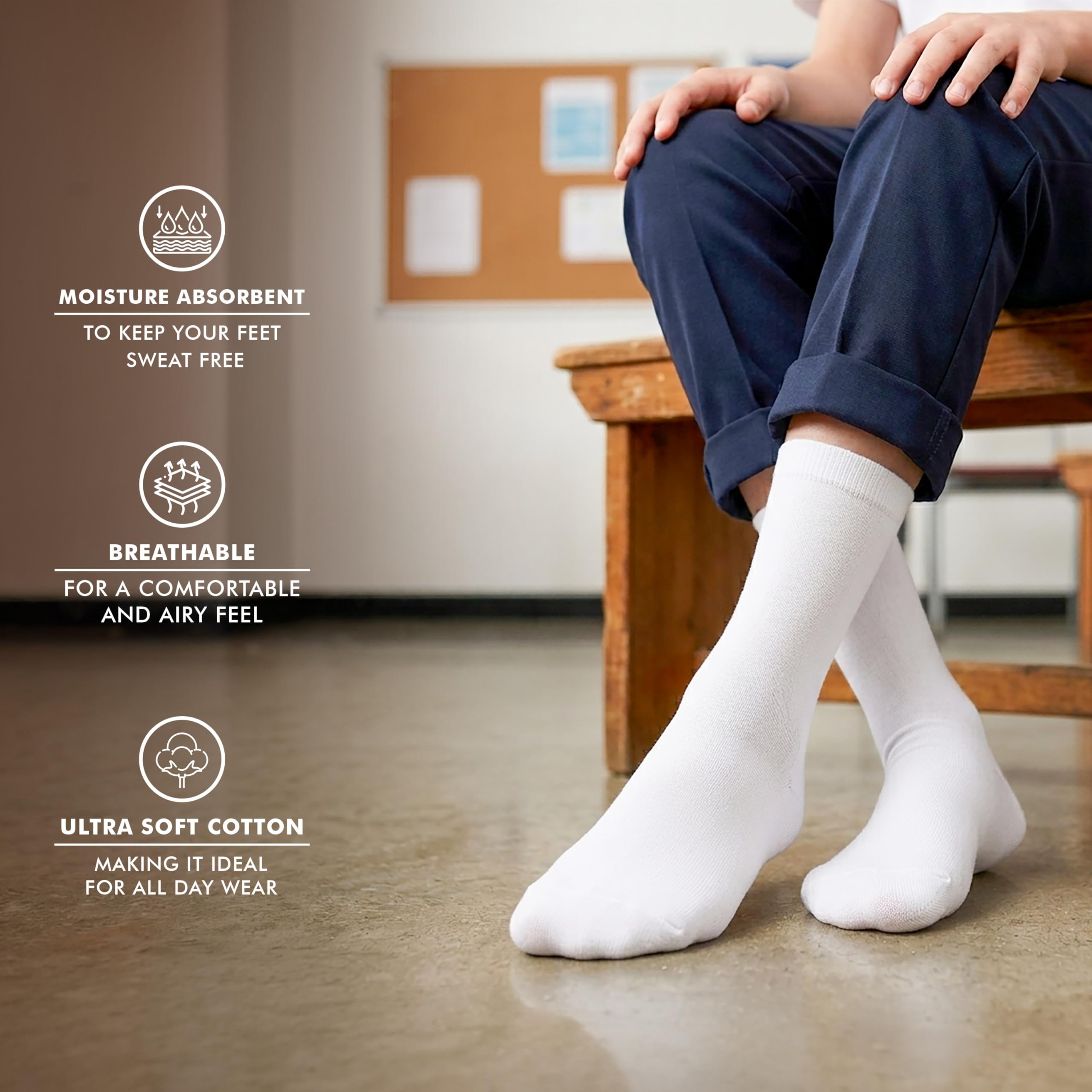 Supersox Regular Length School Uniform Socks for Kids | Breathable Cotton | Anti-Odour & Moisture Absorbent | Durable Welt for All-Day Comfort | White | 7 to 8 Years | Pack of 5 2
