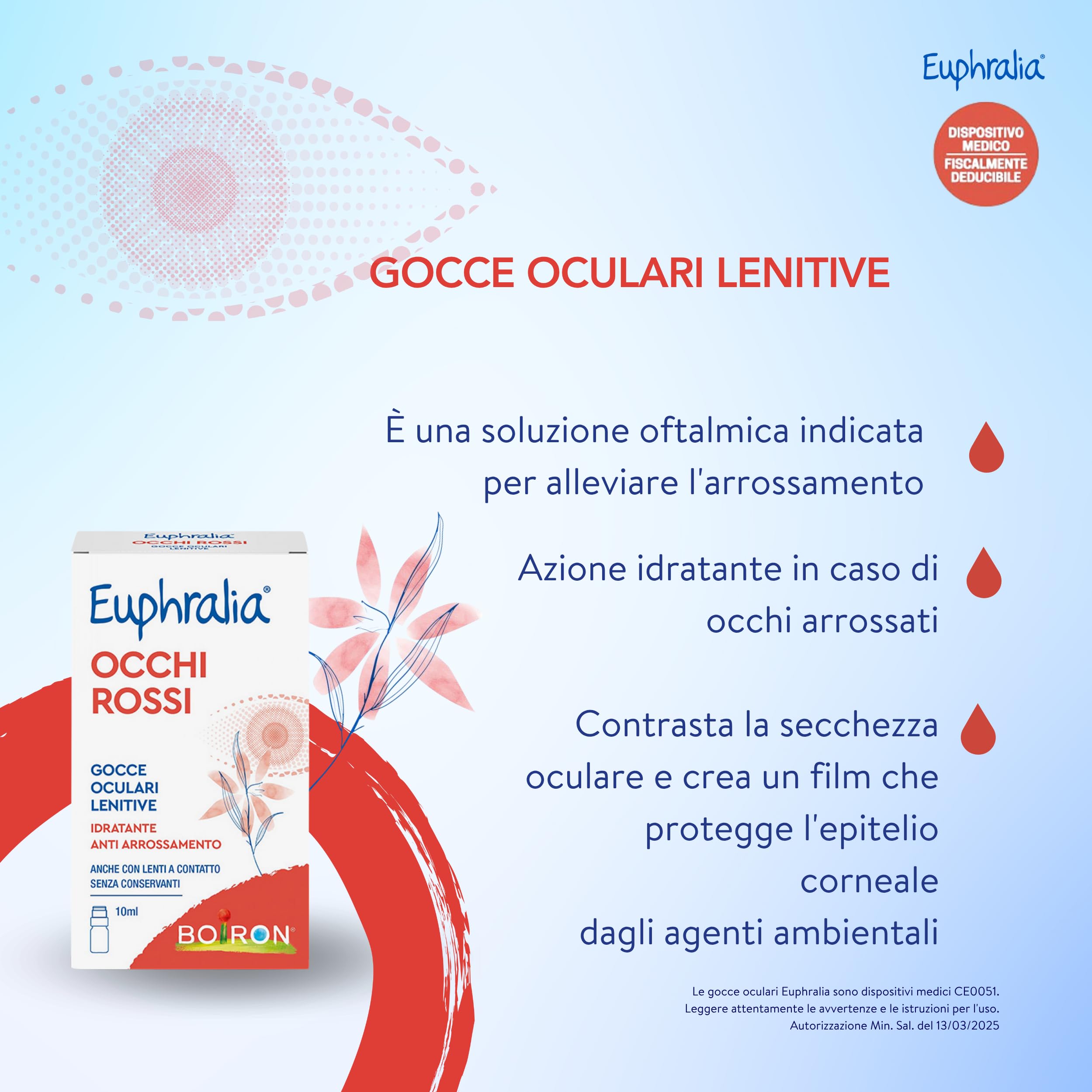 Euphralia Occhi Rossi - Gocce Oculari Lenitive, Rimedio in caso di Discomfort Oculare e Arrossamento, Idratante, con Acido Ialuronico, Acqua Distillata di Camomilla - Flacone da 10 ml + Panno Occhiali