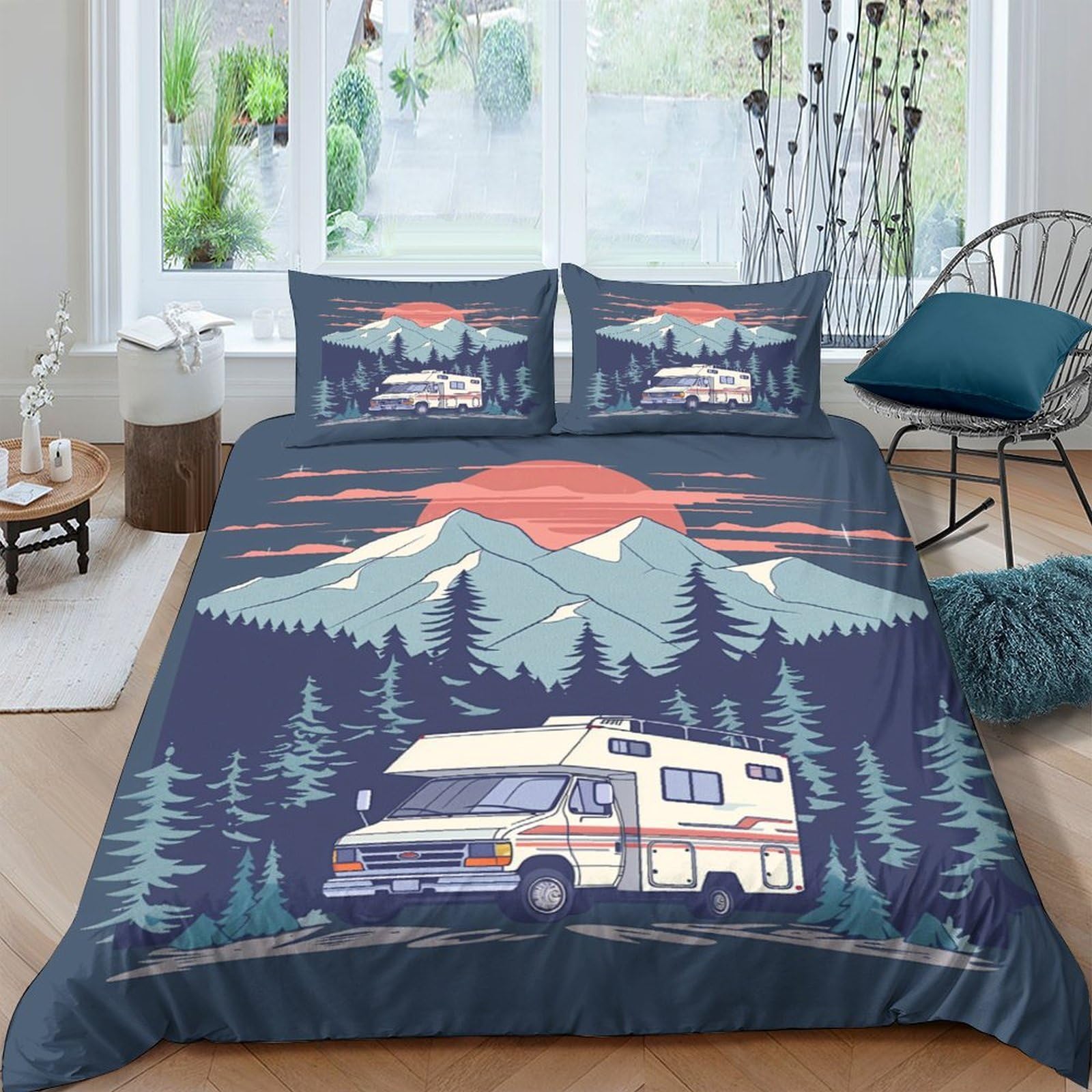 Ctjqhvkz Style-4 3D Printed Mountain Sunset Fitted Sheet Microfiber Soft Breathable Camper Mattress Cover For Bedroom Guest Room Decor Single（135X200cm）