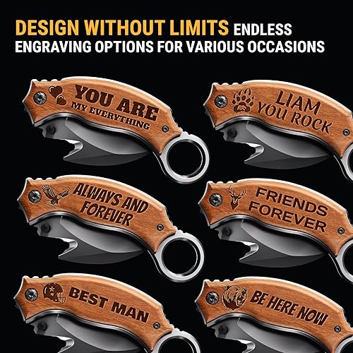 Miniatura 4 de Grand Way Cuchillo Karambit con mango de madera, el mejor cuchillo plegable con hoja de garra afilada curvada, cuchillos de bolsillo geniales para