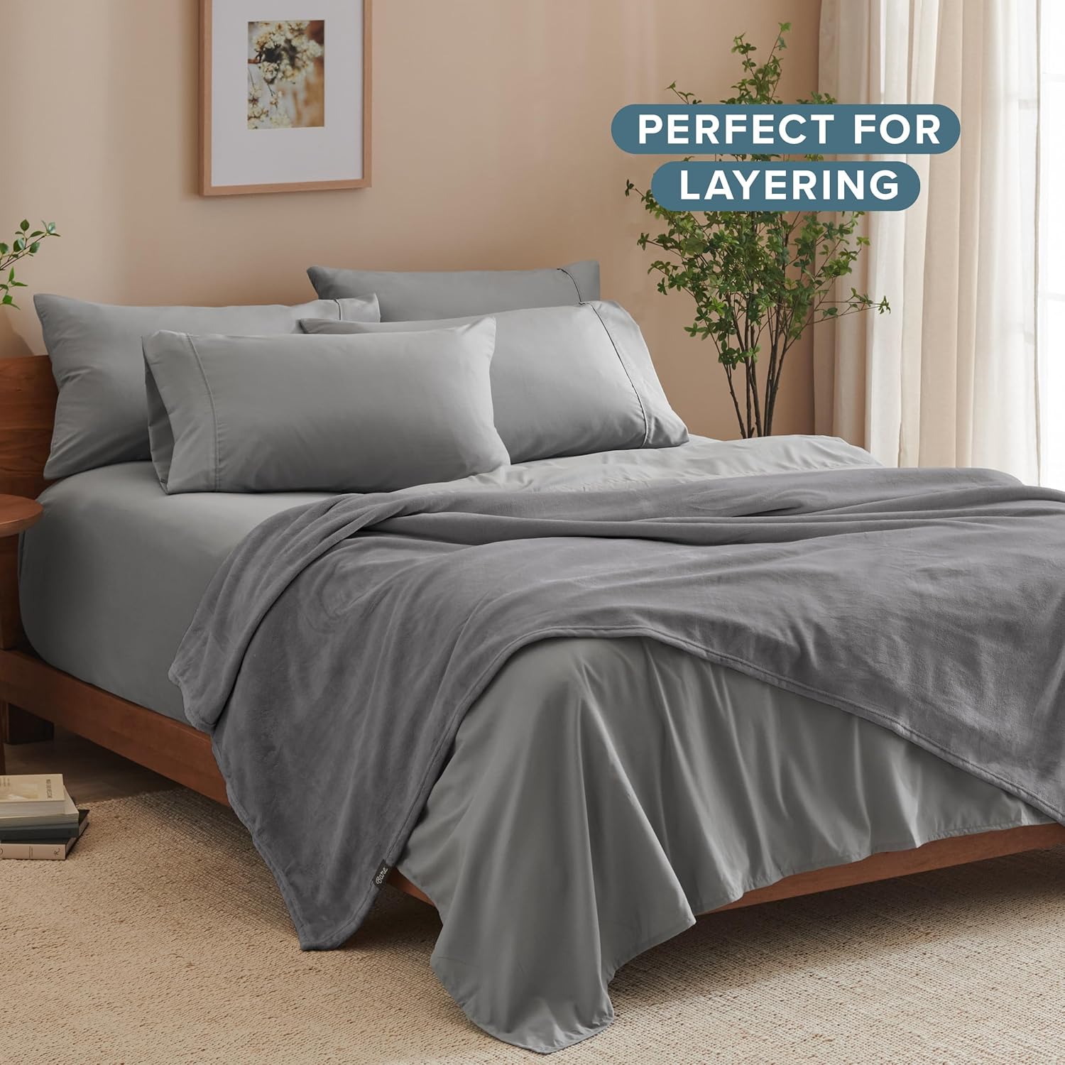 Bare Home Fleece Blanket - King Size - Ultra-Soft Lightweight for Bed, Sofa, and Couch - Luxury Microplush - Cozy Warm Blanket (King, Grey) - Image 9