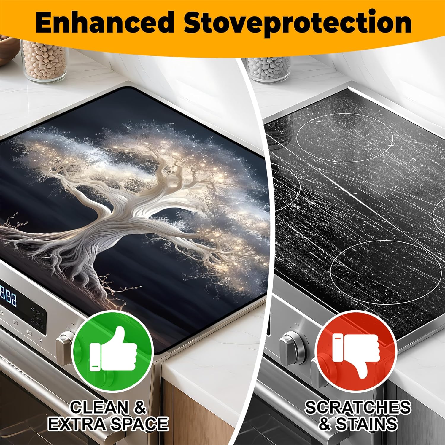 Stove Top Cover for Home Decoration Kitchen Pad Non-Stick Washable Cooktop Covers Countertop Protector Keep Stove Clean 28"x20" (Tree of Life-4)