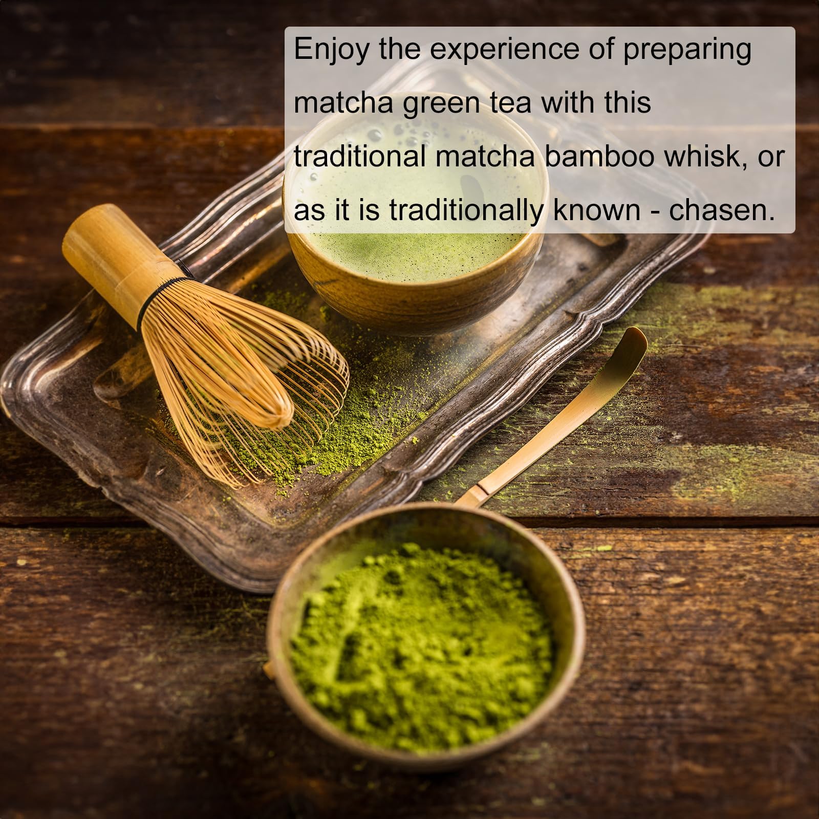 Batidor de Bambú Natural Chasen Tradicional de 100 Varillas Matcha, Té verde, 100T