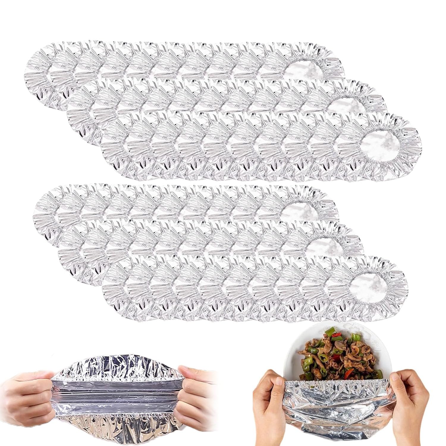 30/60Pcs Reusable Aluminum Foil Food Covers for Food, Aluminum Foil Insulation Cover For Fresh Keeping Heat Insulation, Fresh-Keeping Elastic Bowl Lids for Kitchen (60Pcs)