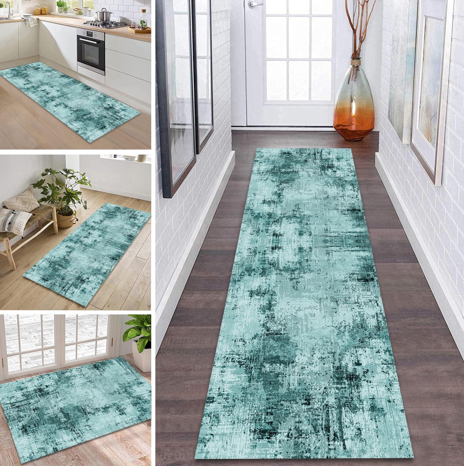 Tapis de couloir cyan 60x450 cm antidérapant et lavable au mètre