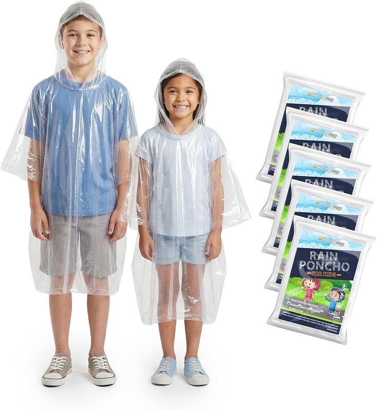 Poncho de lluvia desechable para niños con capucha (paquete de 5)