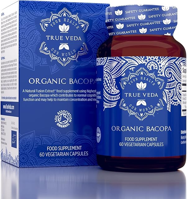 Organic Bacopa Monnieri Capsules - Brahmi Capsules | 20:1 High Strength Natural Ayurvedic Supplement Bacopa Extract | Bacopa Capsules Certified Organic by Soil Association | 60 Brahmi Powder Capsules