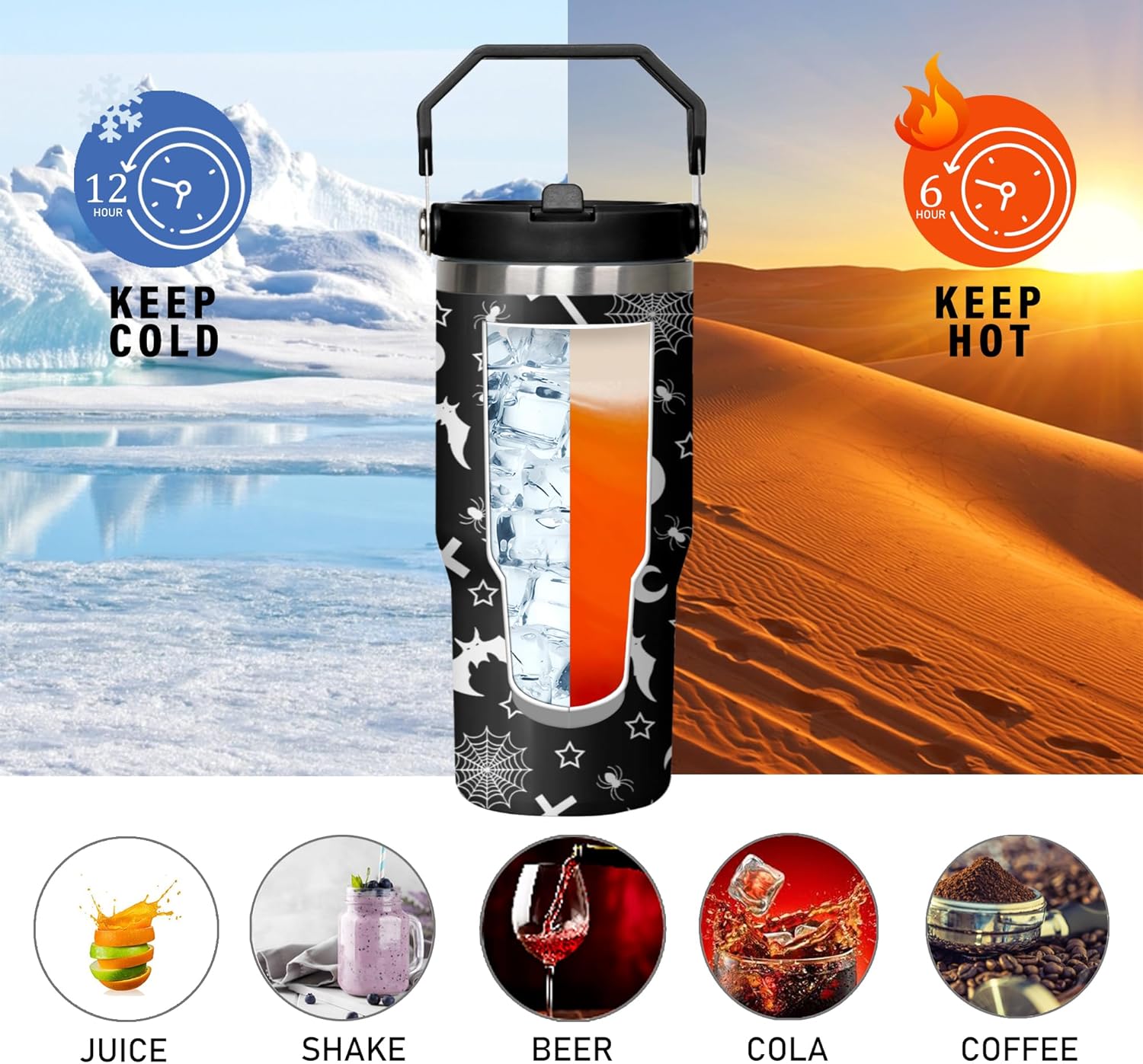 Gothic Tumbler with Handle and Flip Straw for Women Men, 30oz Halloween Goth Stainless Steel Insulated Cup, Witch Moon Water Bottle Travel Coffee Mug Gifts - Image 3