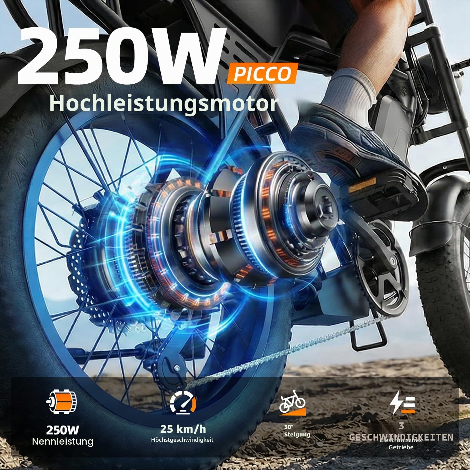 X5 E Bike, 20 x 4 Fat-Reifen Elektrofahrrad Trekkingrad E-Bike Herren Damen mit 48V 15AH Akku, 250W Motor, 80 km Reichweite Pedelec Citybike EBike mit Fahrradtasche für Erwachsene