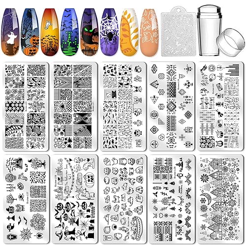 Miniatura 10 de Biutee Juego de placas de estampado de uñas, 10 piezas de decoración de uñas, raspador, caja de regalo, kit de plantilla de sello de uñas, flor de