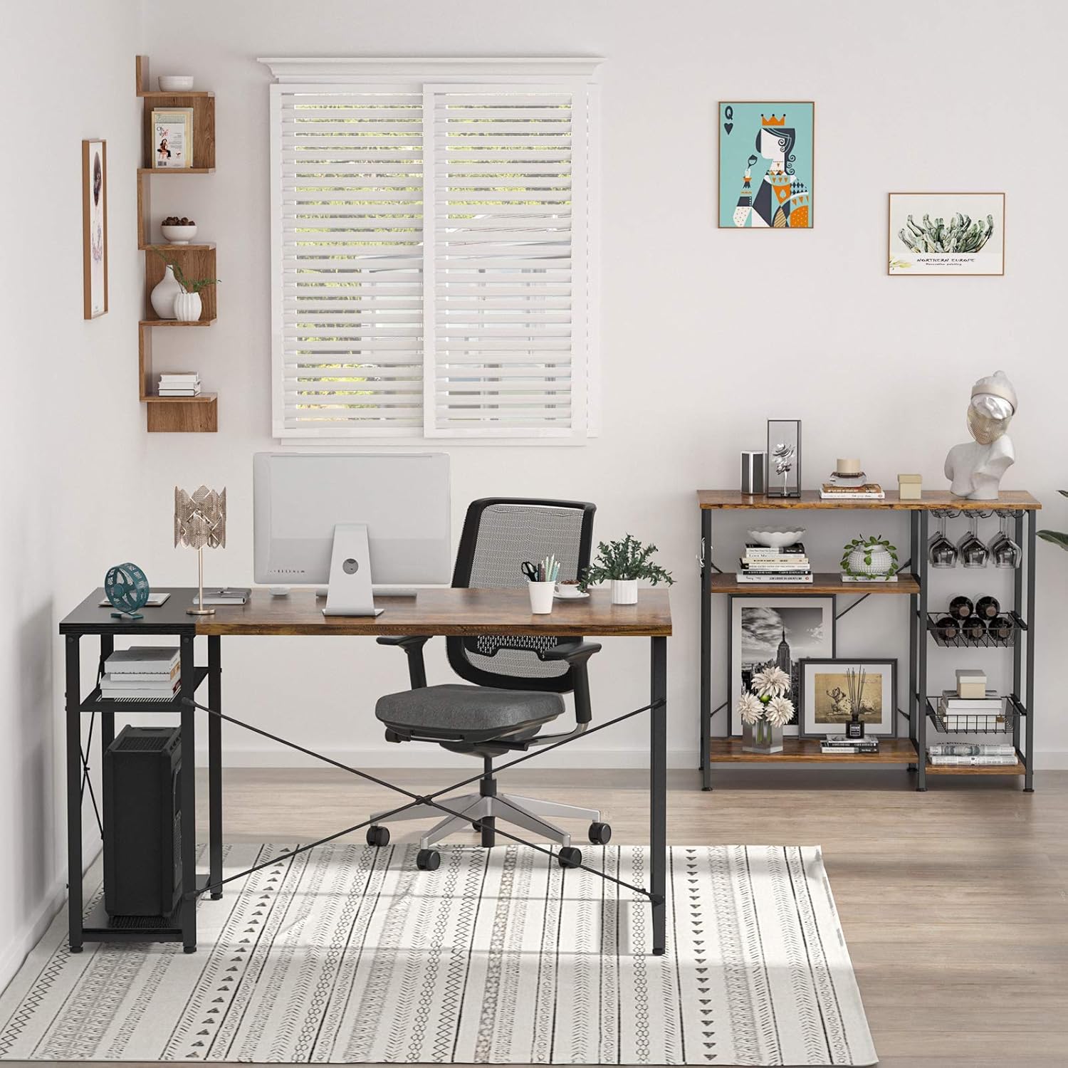 Ecoprsio 47 Inch Computer Desk Home Office Desk with Storage Shelves Industrial Desk Study Writing Table PC Gaming Desk for Home Office Workstation Bedroom, Rustic and Black : Home & Kitchen