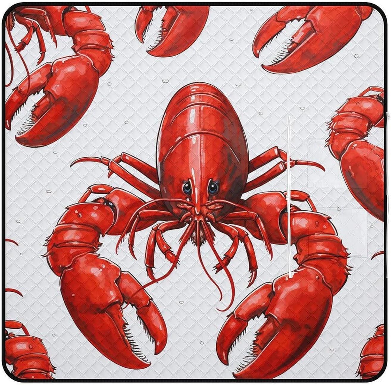 Red Lobster Print Picnic Blanket 200x200cm, Foldable 2-in-1 Picnic Mat and Tote Bag Portable Waterproof Beach Mat Sandproof Outdoor Blanket for Park, Hiking, Beach, Camping, Travel