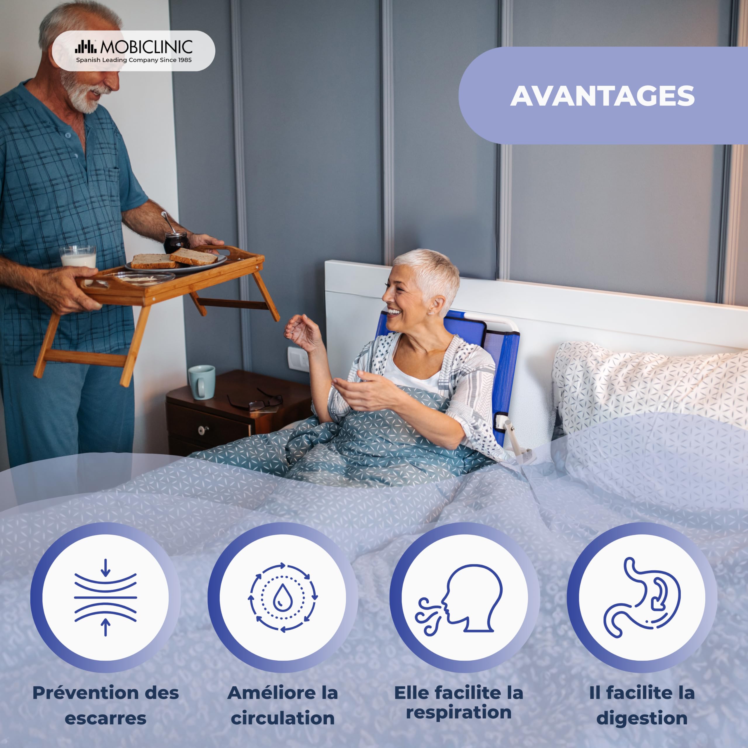 Mobiclinic®, Dossier Réglable, 5 Niveaux D'inclinaison, Coussin Rembourré, Tissu Respirant, Pliable et Portable, Ergonomique, Idéal pour Le Lit, la Lecture, Les Repas, Patria