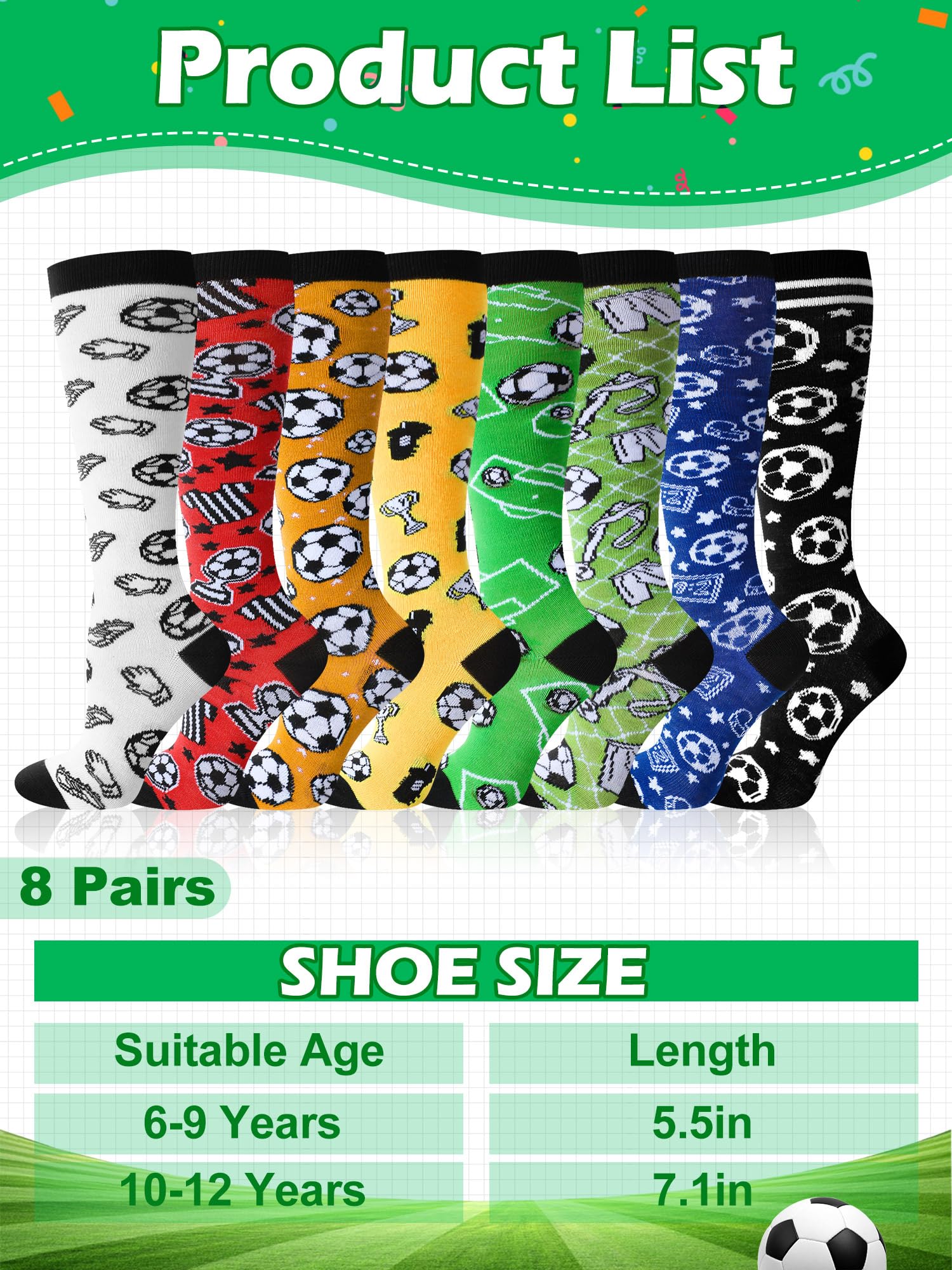 8 pares de calcetines de fútbol hasta la rodilla para niños, calcetines deportivos de fútbol para jóvenes, regalos de fútbol de Navidad