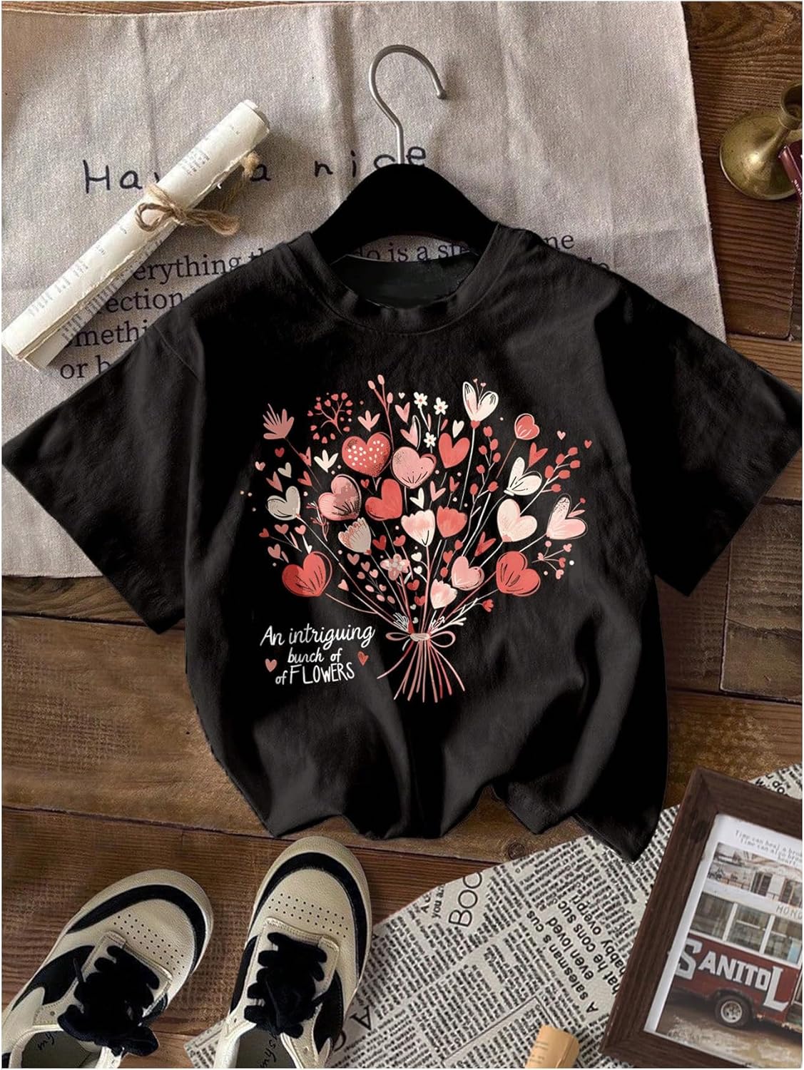 Girl's 4 Packs Graphic Tees Short Sleeve Floral Heart T Shirt Crew Neck Cute Tops - Image 5