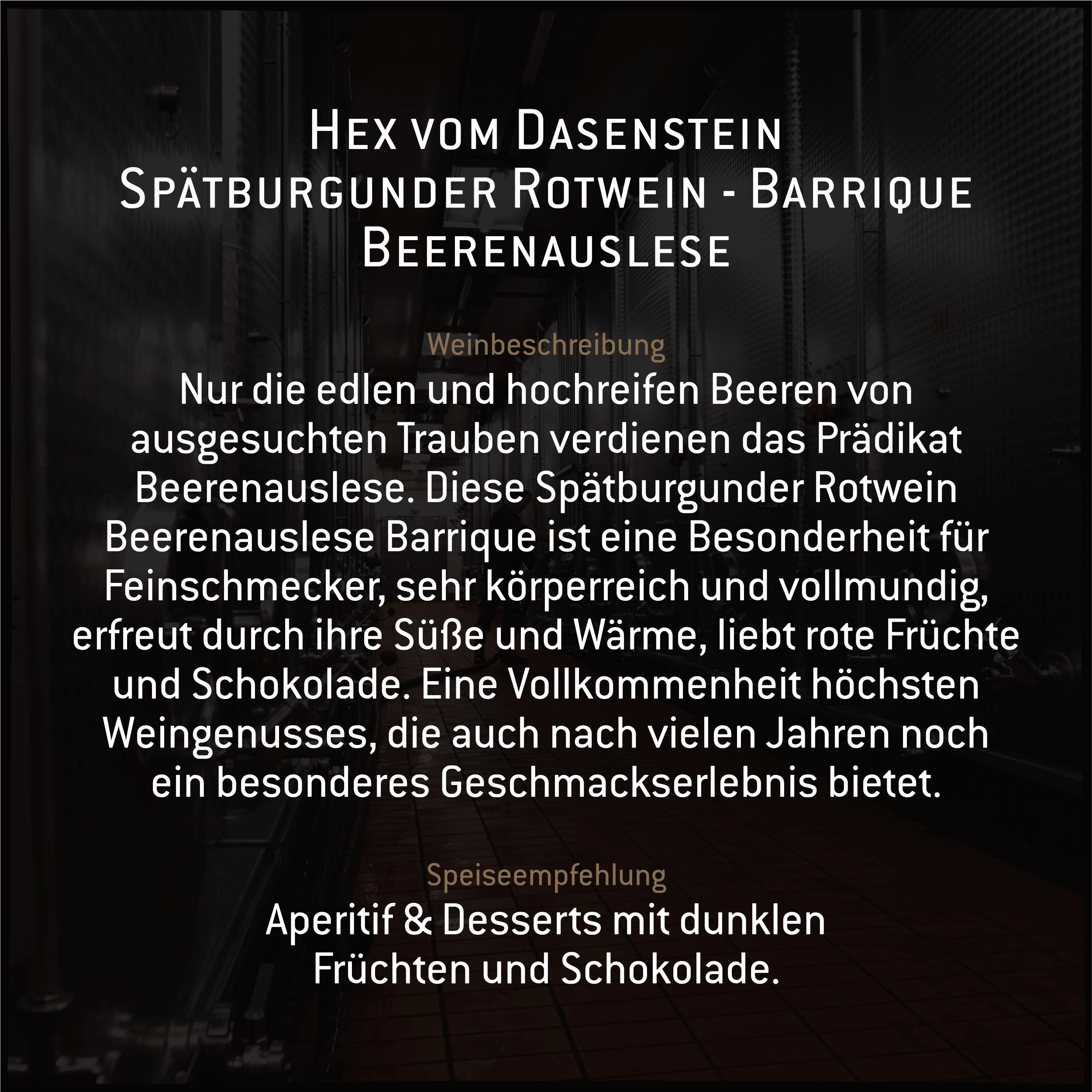 Hex vom Dasenstein Spätburgunder Rotwein Barrique Beerenauslese - edelsüßes Weinerlebnis, sanfte Verführung, sinnlich und nachhaltig - Badischer Wein, Anbaugebiet Ortenau (1 x 0,375l)