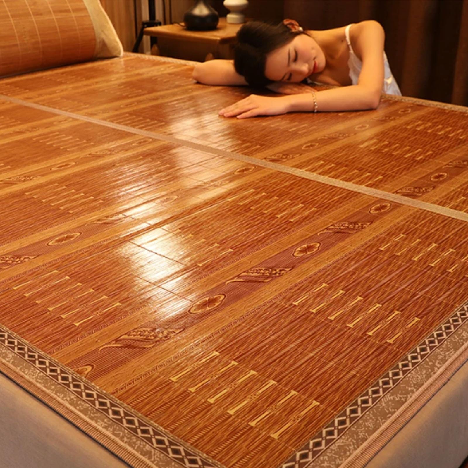 DAJIAYIQI Cooling Mat, Multifunctional Breathable Bamboo Summer Sleeping Mat, Ice Silk Rattan Matting for Picnics and Outings(B,90 * 190cm)