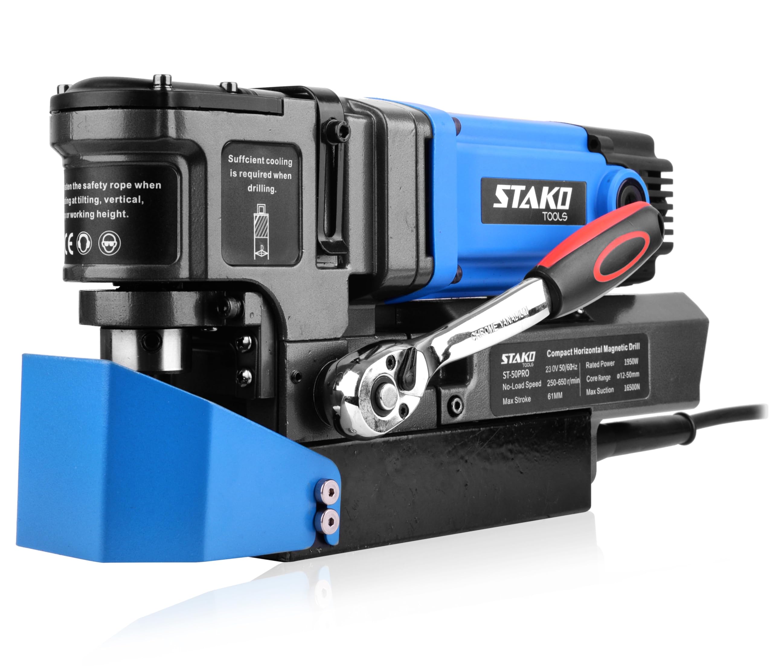 STAKO Perceuse magnétique à profil bas 1950W avec mallette ST-50PRO - Perceuse à noyau portable pour le travail des métaux - avec Weldon 19 mm - Léger 10 kg - Force magnétique 16500N - Perceuse à