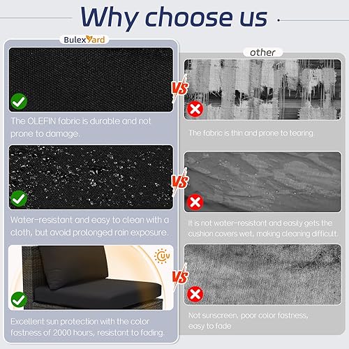 Miniatura 8 de BULEXYARD Fundas de cojín de repuesto para sofá de patio para muebles de exterior, fundas de cojín para respaldo (negro, 662)