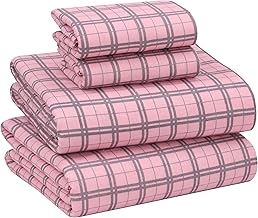 RUVANTI Flannel Sheets Full Size - 100% Cotton Brushed Flannel Bed Sheet Sets - Deep Pockets 16 Inches (fits up to 18") - All Seasons Breathable & Super Soft - Warm & Cozy - 4 Pcs - Pink Plaid