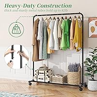 Vista 5 de Simple Trending - Perchero de ropa estándar con estantes de almacenamiento, organizador de ropa rodante sobre ruedas para colgar ropa, Negro