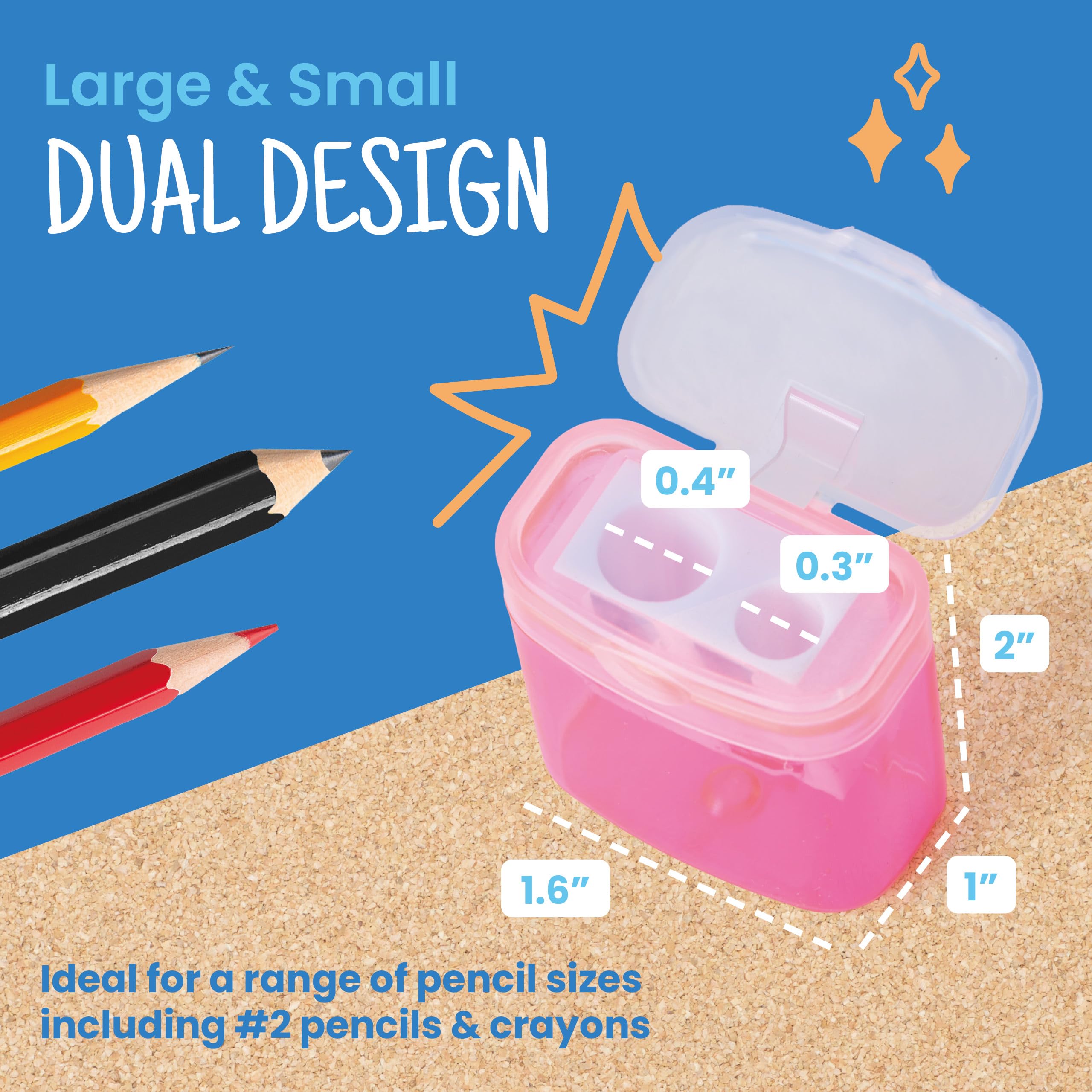 Craftzilla 50 Stück Groß-Bleistiftspitzer, Doppelloch-Anspitzer für Standard- und Jumbo-Bleistifte, Schulbedarf für Klassenzimmer und Büros, mit Deckel, 5 verschiedene Farben