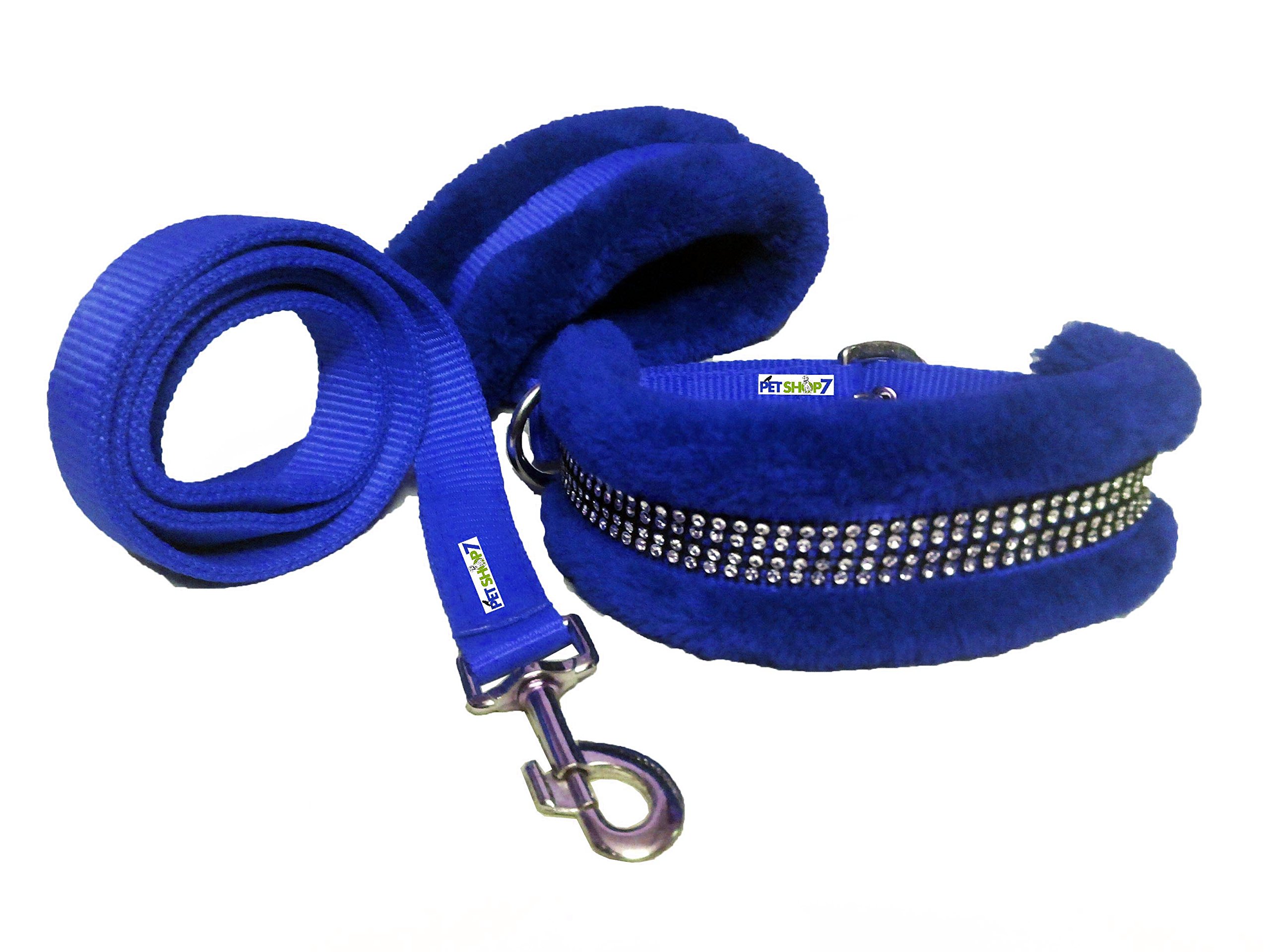 Petshop7 Nylon Nug Fur Padded Dog Collar & Dog Leash - Medium (Adjustable Neck Size : 14-17inch) Blue (B016Q8AWT8) Amazon Price History, Amazon Price Tracker