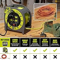 Vista 5 de Masterplug Carrete de Cable de Caja de 40 pies, Cable de Extensión Retráctil con Mango de Bobinado, Disyuntor de Sobrecarga de Seguridad e