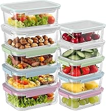 MerryNine Glass Food Storage Containers with Lids, Leak-Proof, Microwave, Oven, Freezer and Dishwasher Safe, Pack of 10