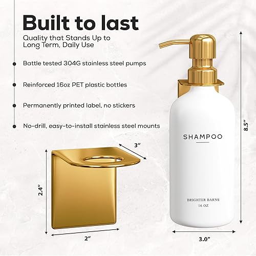 Miniatura 3 de Brighter Barns - Juego de dispensador de champú y acondicionador de lujo montado en la pared, botellas recargables de champú y acondicionador,