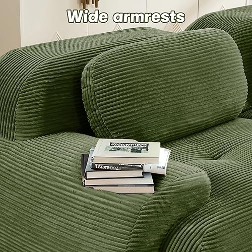 Miniatura 9 de Sofá moderno comprimido sin armazón de 116", sofás seccionales de 3 plazas para sala de estar, sofá seccional modular de pana verde nube, espuma