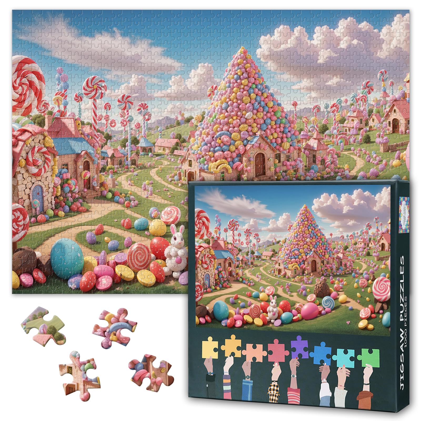 Candy Town Puzzles for Adults 1000 Pieces Lollipop Trees Jigsaw Puzzles 1000 Pieces Impossible Puzzle for Adults, Sweet Candy Land Puzzle, 19.5 x 27.5 Inch