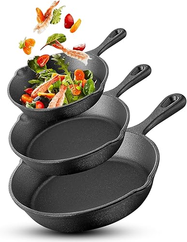 Juego de sartenes, 3 ollas y sartenes de hierro fundido de 6.37.99.8 pulgadas, evita que se peguen, apto para lavavajillas, mini sartén Juego de sartenes, 3 ollas y sartenes de hierro fundido de 6.37.99.8 pulgadas, evita que se peguen, apto para lavavajillas, mini sartén