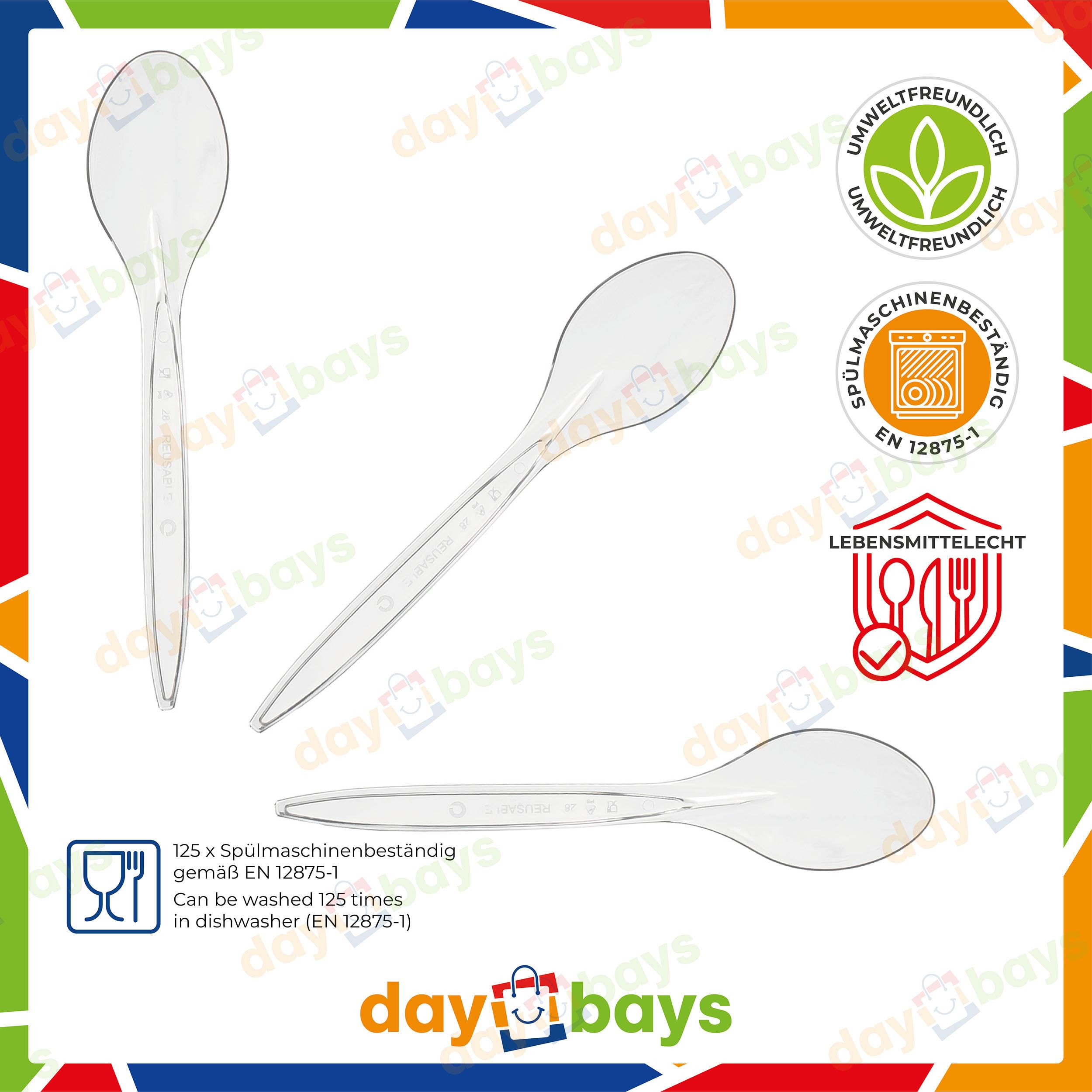 Plastiklöffel Mehrweglöffel 50 Stk. Transparent Plastikbesteck Mehrweg Plastik Löffel Suppenlöffel Party Besteck Partygeschirr Spülmaschinenbeständig (Transparent, 50)