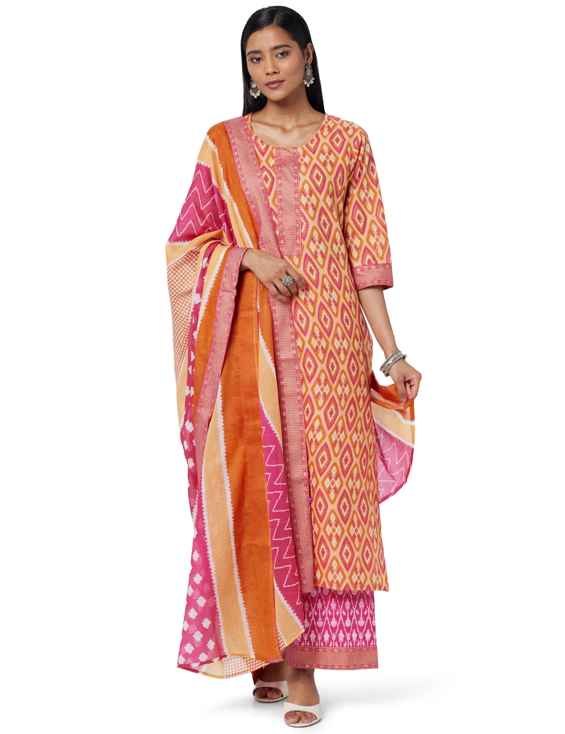 libas Womens Printed Cotton Straight Kurta with Palazzos and Dupatta-picture-11