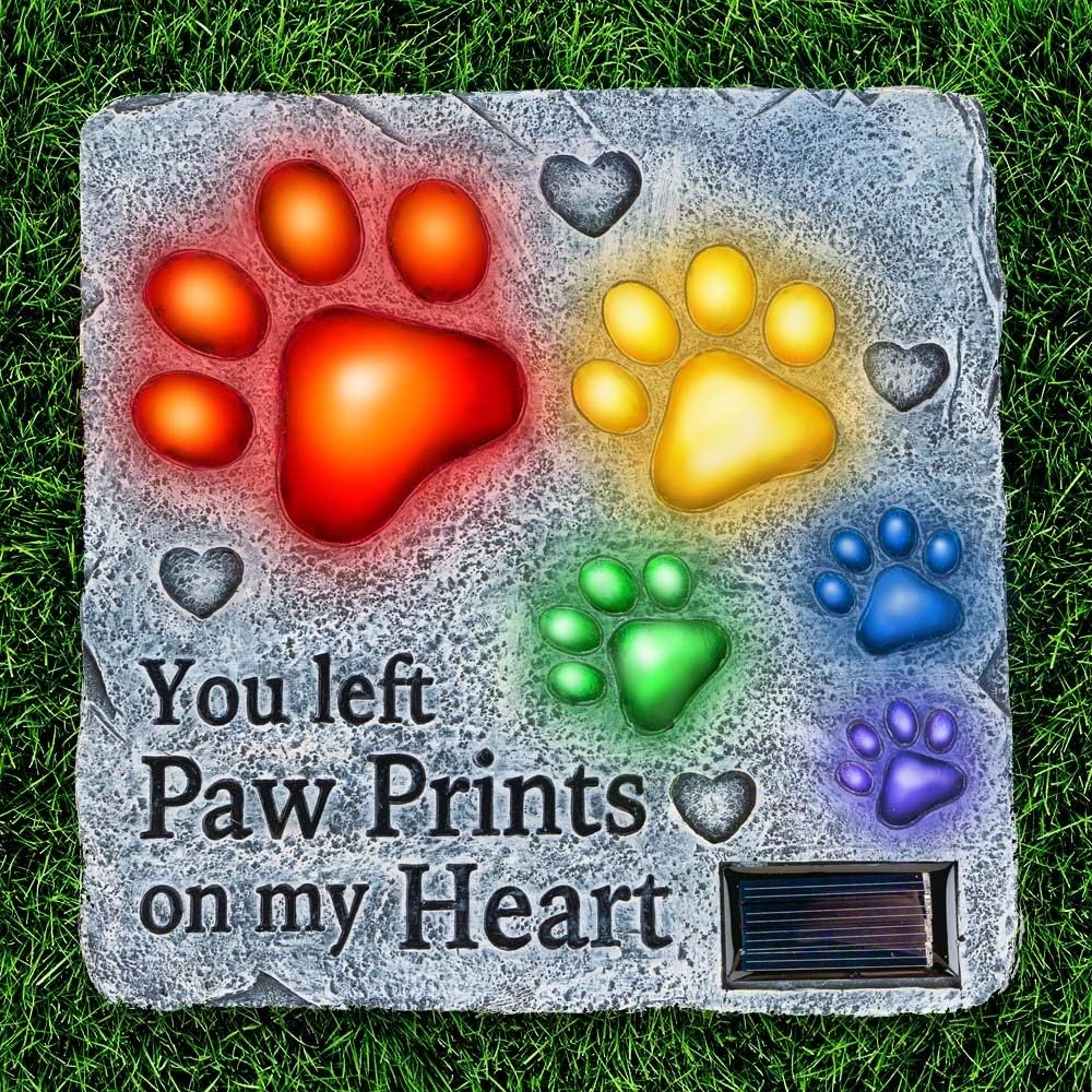 iHeartDogsRainbow Bridge You Left Paw Prints On My Heart – Dog Inspirational, Dog Memorial Solar Garden Stone