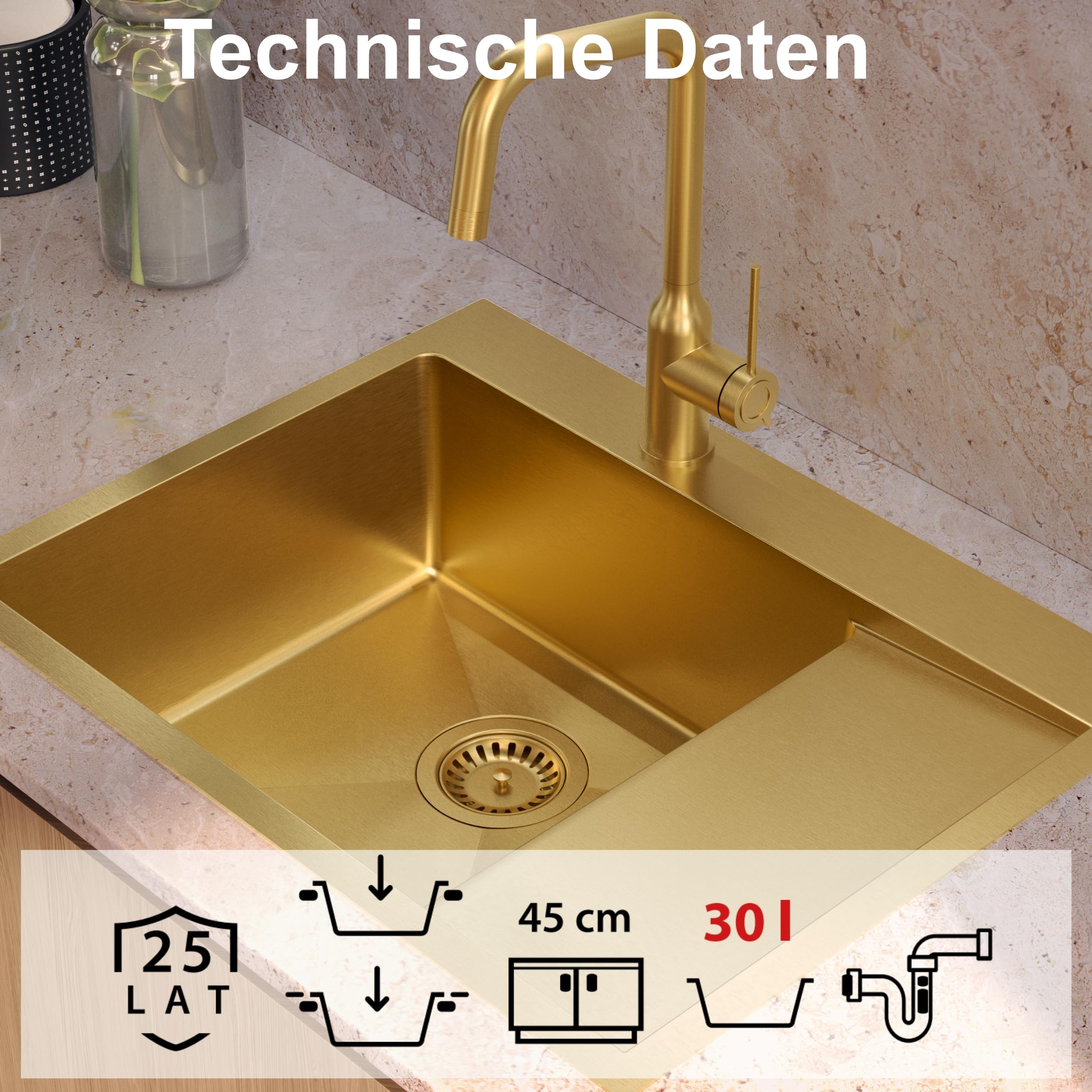 QUADRON Spülbecken Edelstahlspüle | Größe 62 x 48 x 20 cm Farbe: Silber | Einbeckenspüle RUSSEL 116 Einzelbecken Küchenspüle mit Stahlkammer Edelstahl Stahlspüle | mit Siphon und Schraubverschluss