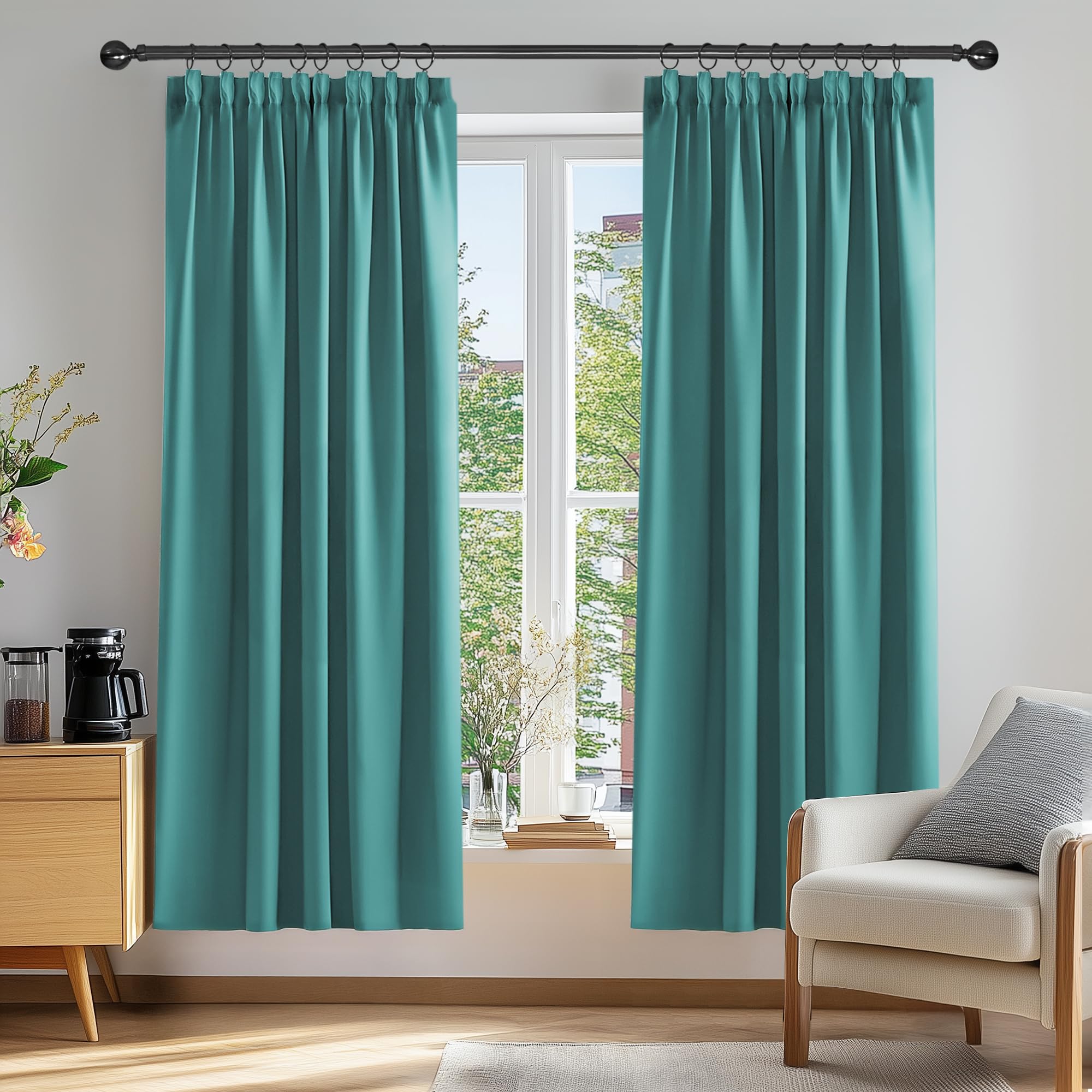 Deconovo Turquoise Solid Thermal Insulated Curtains Pencil Pleat Blackout Curtains For Bedroom 46 X 72 2 Panels